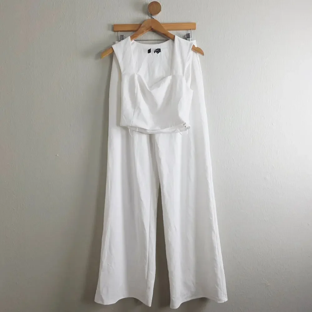 Lulus Enticing Endeavors White Two-Piece Jumpsuit - Wide Leg Bridal Set Size M - Picture 4 of 16